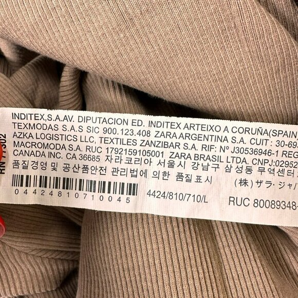 2/$30 Zara Tan Caramel Square Neckline Ribbed Crop Top Long Sleeves Size Large - Picture 12 of 14